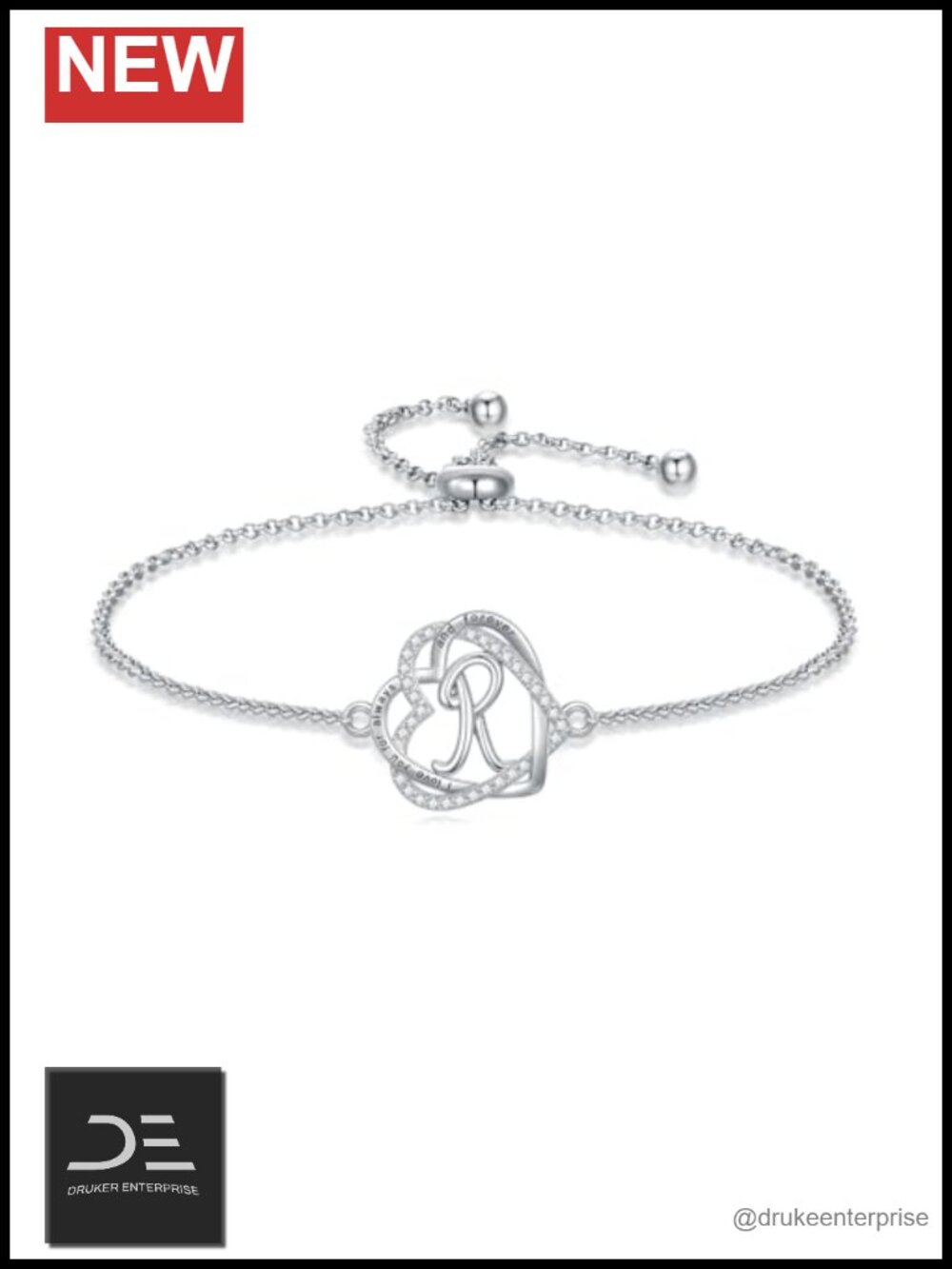 925 Sterling Silver Heart Link Bracelet 14k White Gold Plated Adjustable Chain